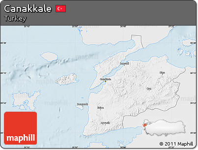 Silver Style Map of Canakkale, single color outside