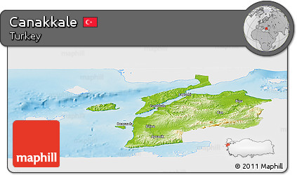 Physical Panoramic Map of Canakkale, single color outside