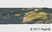 Satellite Panoramic Map of Canakkale, darken, semi-desaturated