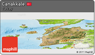 Satellite Panoramic Map of Canakkale, physical outside