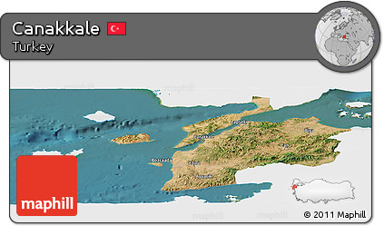 Satellite Panoramic Map of Canakkale, single color outside