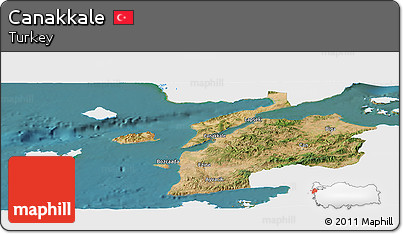 Satellite Panoramic Map of Canakkale, single color outside