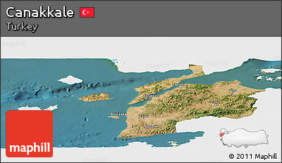 Satellite Panoramic Map of Canakkale, single color outside