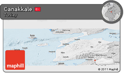 Silver Style Panoramic Map of Canakkale