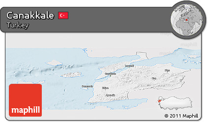 Silver Style Panoramic Map of Canakkale, single color outside