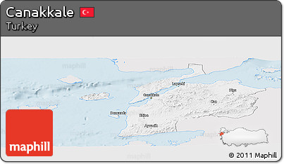 Silver Style Panoramic Map of Canakkale, single color outside