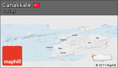 Silver Style Panoramic Map of Canakkale, single color outside