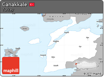 Gray Simple Map of Canakkale
