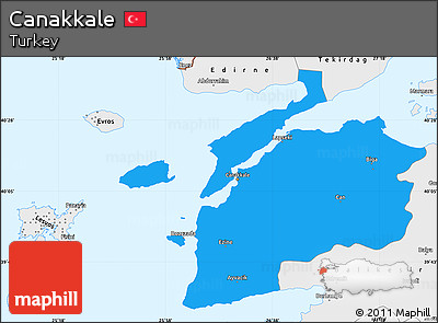 Political Simple Map of Canakkale, single color outside, borders and labels