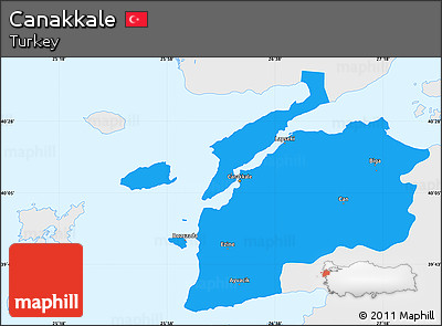 Political Simple Map of Canakkale, single color outside