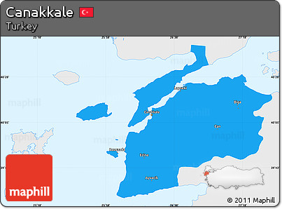 Political Simple Map of Canakkale, single color outside