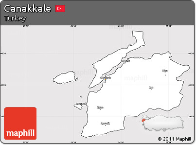 Silver Style Simple Map of Canakkale, cropped outside