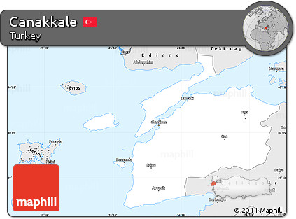 Silver Style Simple Map of Canakkale