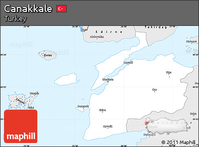 Silver Style Simple Map of Canakkale