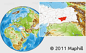 Physical Location Map of Diyarbakir, highlighted country