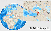 Shaded Relief Location Map of Gaziantep, within the entire country