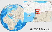 Shaded Relief Location Map of Gaziantep, highlighted country