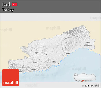 Classic Style 3D Map of Icel, single color outside