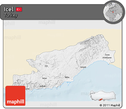 Classic Style 3D Map of Icel, single color outside