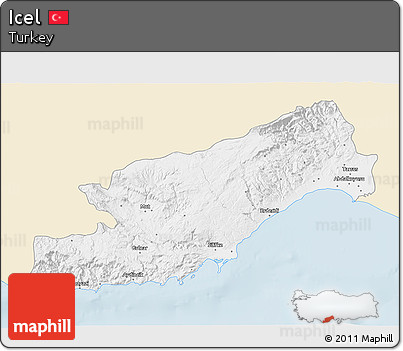 Classic Style 3D Map of Icel, single color outside