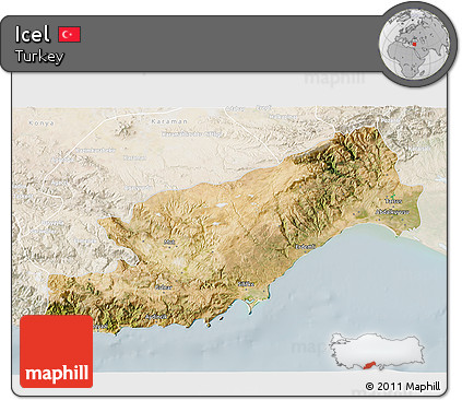 Satellite 3D Map of Icel, lighten
