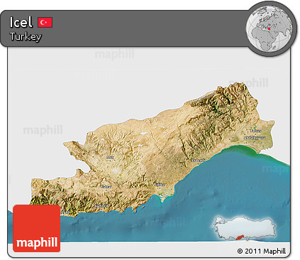 Satellite 3D Map of Icel, single color outside