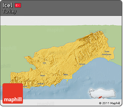 Savanna Style 3D Map of Icel, single color outside