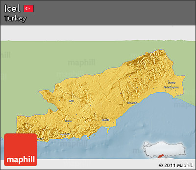 Savanna Style 3D Map of Icel, single color outside