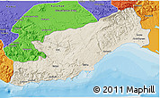 Shaded Relief 3D Map of Icel, political outside