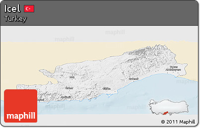 Classic Style Panoramic Map of Icel, single color outside