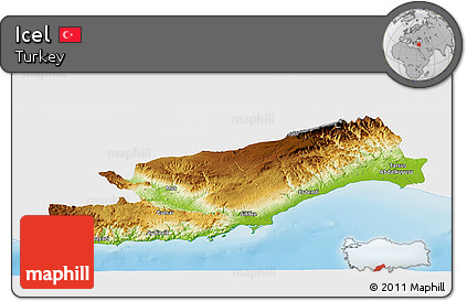 Physical Panoramic Map of Icel, single color outside