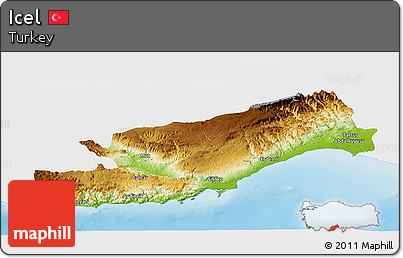 Physical Panoramic Map of Icel, single color outside