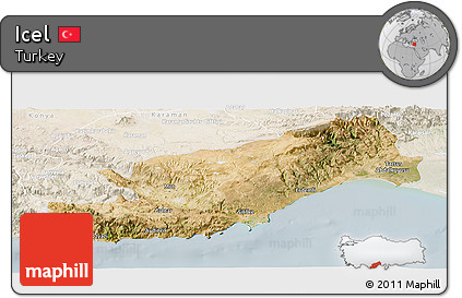 Satellite Panoramic Map of Icel, lighten
