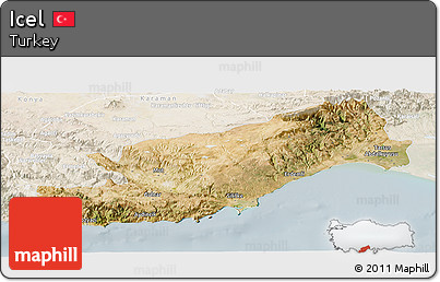 Satellite Panoramic Map of Icel, lighten