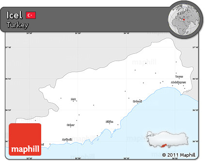 Silver Style Simple Map of Icel, single color outside