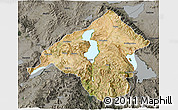Satellite 3D Map of Isparta, darken, semi-desaturated