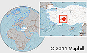 Gray Location Map of Isparta, highlighted country, hill shading