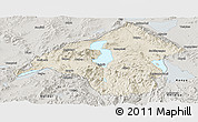 Shaded Relief Panoramic Map of Isparta, semi-desaturated
