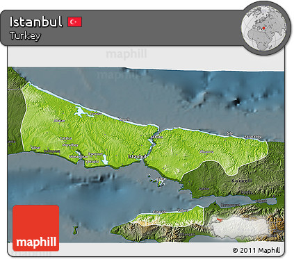Physical 3D Map of Istanbul, darken