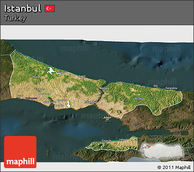 Satellite 3D Map of Istanbul, darken