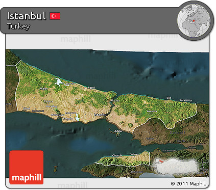 Satellite 3D Map of Istanbul, darken