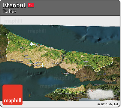 Satellite 3D Map of Istanbul, darken