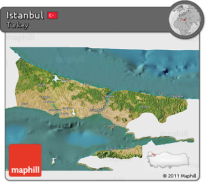 Satellite 3D Map of Istanbul, single color outside