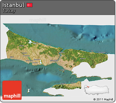 Satellite 3D Map of Istanbul, single color outside