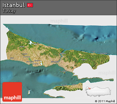 Satellite 3D Map of Istanbul, single color outside
