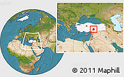 Satellite Location Map of K. Maras, highlighted country, within the entire country