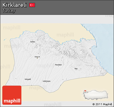Classic Style 3D Map of Kirklareli, single color outside