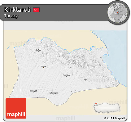 Classic Style 3D Map of Kirklareli, single color outside