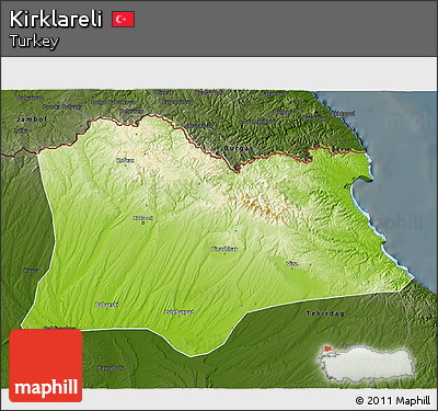 Physical 3D Map of Kirklareli, darken