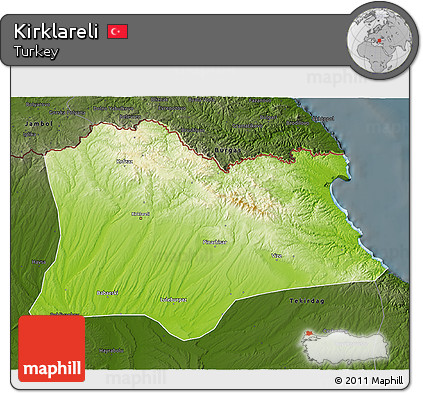 Physical 3D Map of Kirklareli, darken